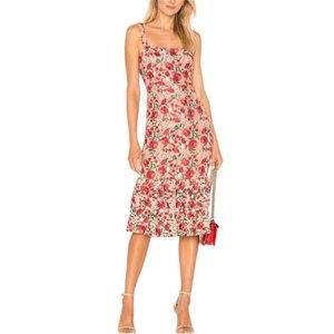 Lovers + Friends XS Under the Stars Midi Dress 0052 beige red floral lace